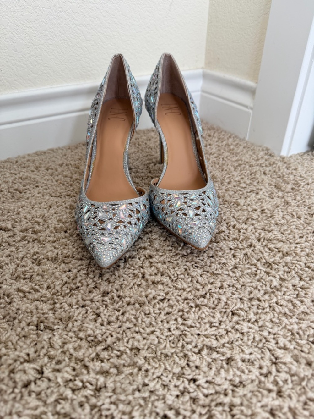 INC International Concepts Silver Glitter D'Orsay Pointed Heels